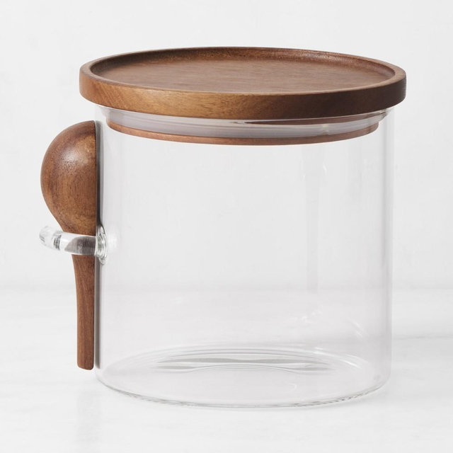 Hold Everything Coffee/Tea Canister, Small, Acacia, Walnut Finish