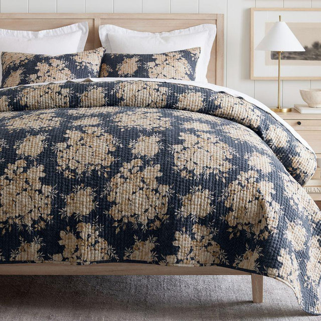 Juliette Toile Reversible Pick-Stitch Quilt, King/Cal. King, Steel Blue