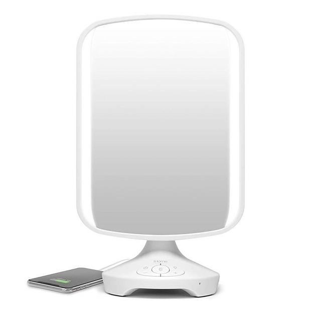 iHome 7" x 9" Reflect ll iCVBT3 Adjustable Vanity Mirror, Makeup Mirror with Bluetooth Audio, Hands-Free Speakerphone, LED Lighting, Siri & Google Support USB Charging, Flat Panel LED Lighting (White)