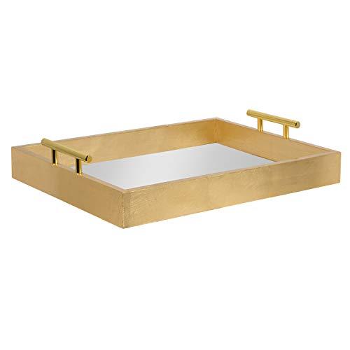 Kate and Laurel Lipton Decorative Tray with Metal Handles, Gold Mirrored