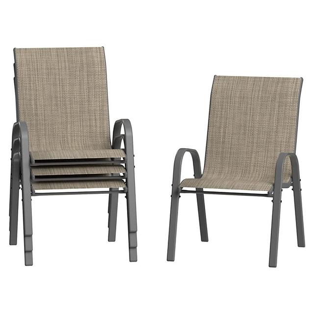 Amopatio Patio Chairs Set of 4, Outdoor Stackable Dining Chairs for All Weather, Breathable Garden Outdoor Furniture for Backyard Deck, Brown