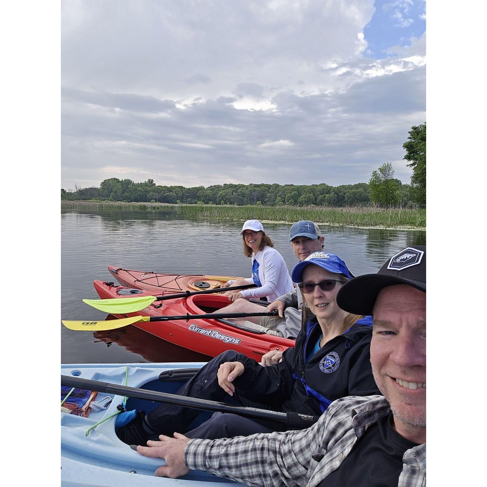 May 17, 2024. Jim meets Skip and Gia and kayaks for the first time. Golden Lake, Circle Pines, MN.