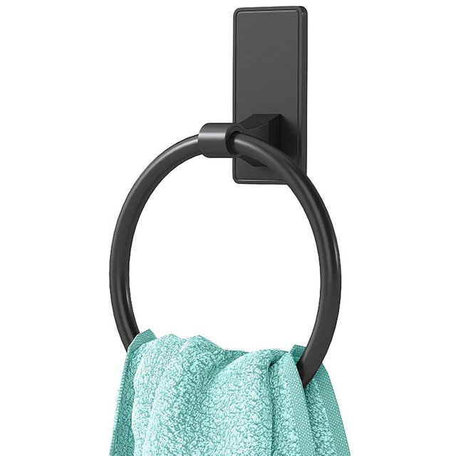 Towel Ring, SUS304 Hand Towel Holder for Bathroom，Adhesive Towel Holder Bathroom Towel Hanger for Bathroom, Kitchen, Matte Black
