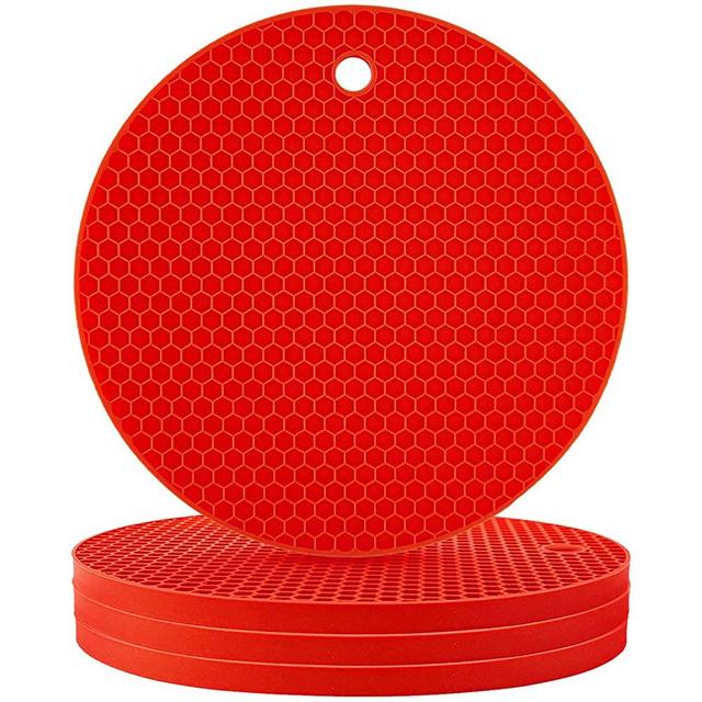 4 Pack Trivets for Hot Pots and Pans, Large Silicone Trivet, Heat Resistant, Non Slip, Thick Multi-Use Silicone Pot Holders (Red)