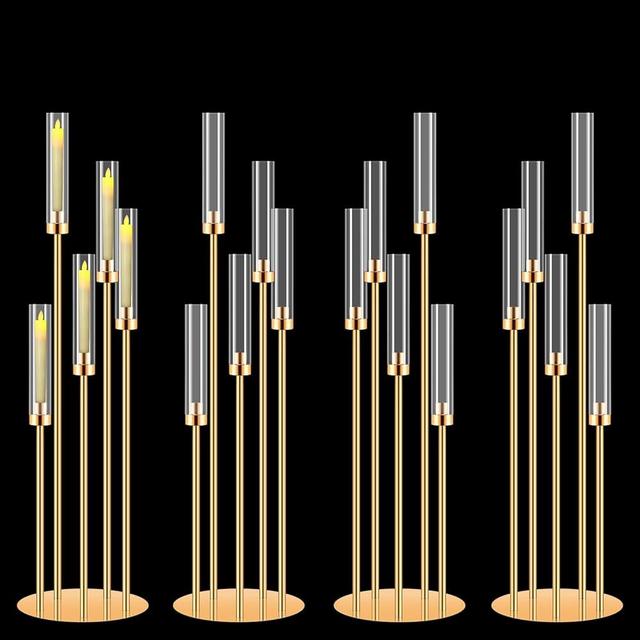 4 Sets 42'' Tall Floor Candelabras 5 Arms Candlesticks Holder Each with Varying Heights,Metal Candle Holders for Party Wedding Home Decoration Housewarming Gift,Fit 0.87'' LED Candle