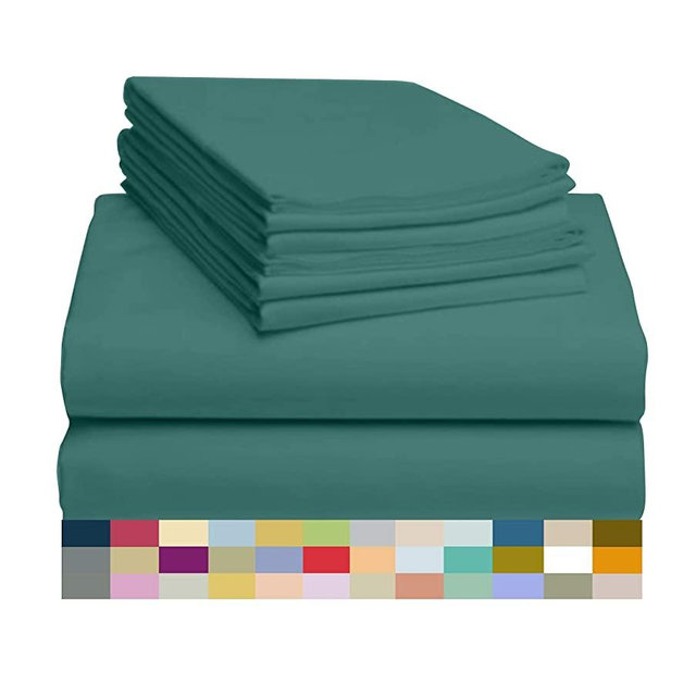 LuxClub 6 PC Sheet Set Bamboo Sheets Deep Pockets 18" Eco Friendly Wrinkle Free Sheets Hypoallergenic Anti-Bacteria Machine Washable Hotel Bedding Silky Soft - Teal Queen