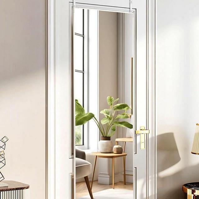DYNWELL Full Length Door Mirror, Mirror Full Length Door Hanging, Over The Door Mirror, 48"x14" Bathroom White Door Mirror, Long Mirror for Bedroom Living Room(White)
