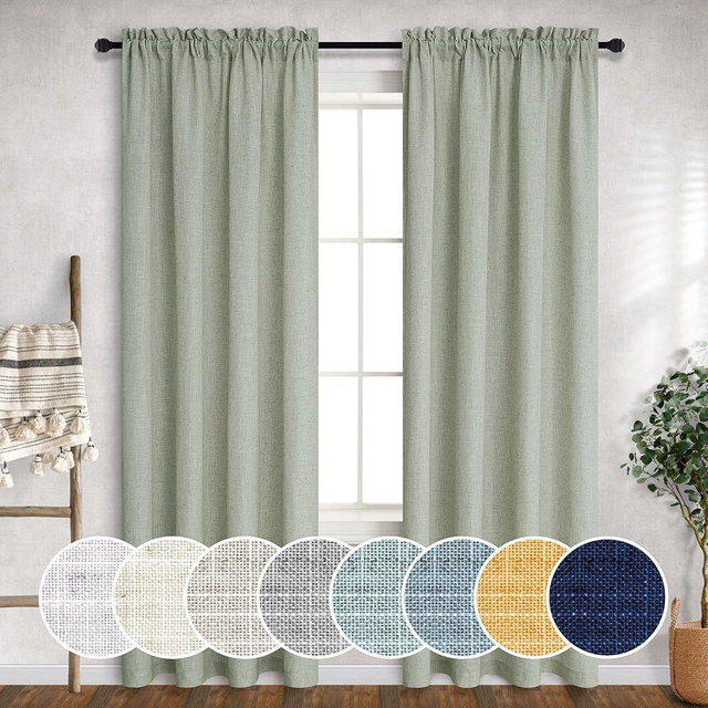 Sage Green Curtains 84 Inch Length for Living Room 2 Panels Rod Pocket Drapes Light Filtering Semi Sheer Linen Floor Length Light Green Curtains for Bedroom Dining Room Boho Farmhouse Decor 52x84 Long