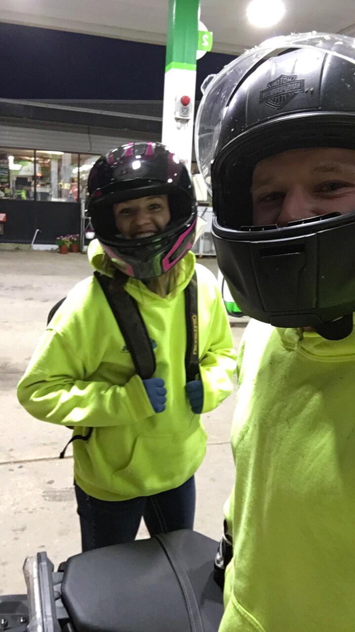 We rode Ben's motorcycle all the way from Portage to Oshkosh and back to Portage in one night just to get my graduation cap from my parents house for him.