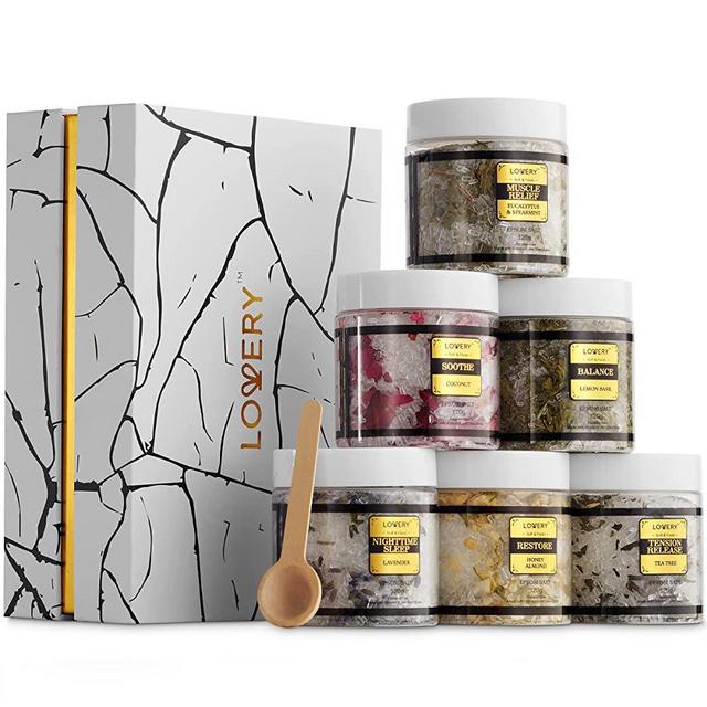 Epsom Bath Salts Gift Set, Relaxing Spa Salt with Essential Oils, Bubble Bath Soaks - Lavender, Eucalyptus Spearmint, Lemon Basil, Coconut, Tea Tree, Honey Almond Epsom Salt, Self Care Gifts for Women