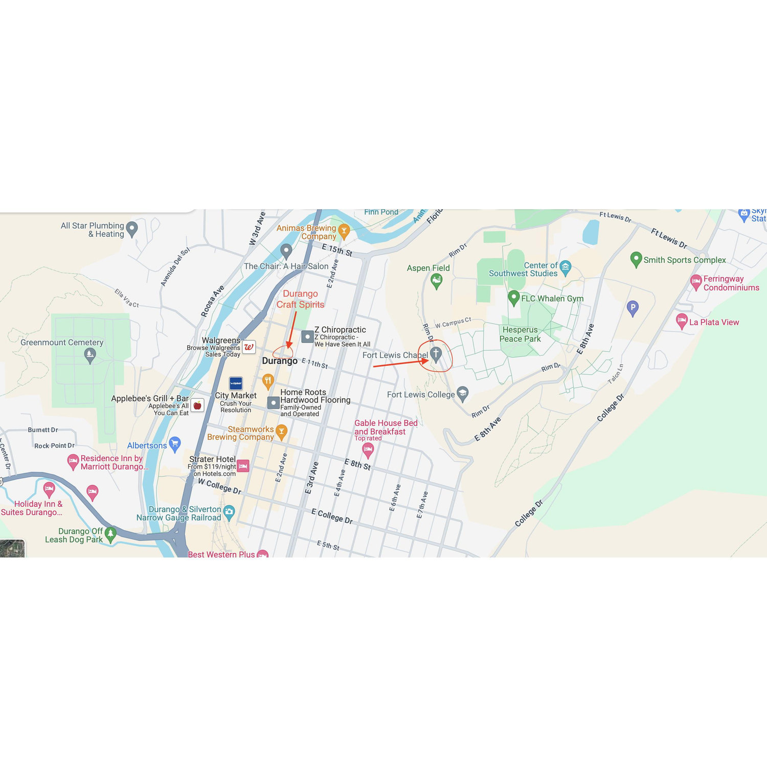A Map of the relative location of the Ceremony and Reception