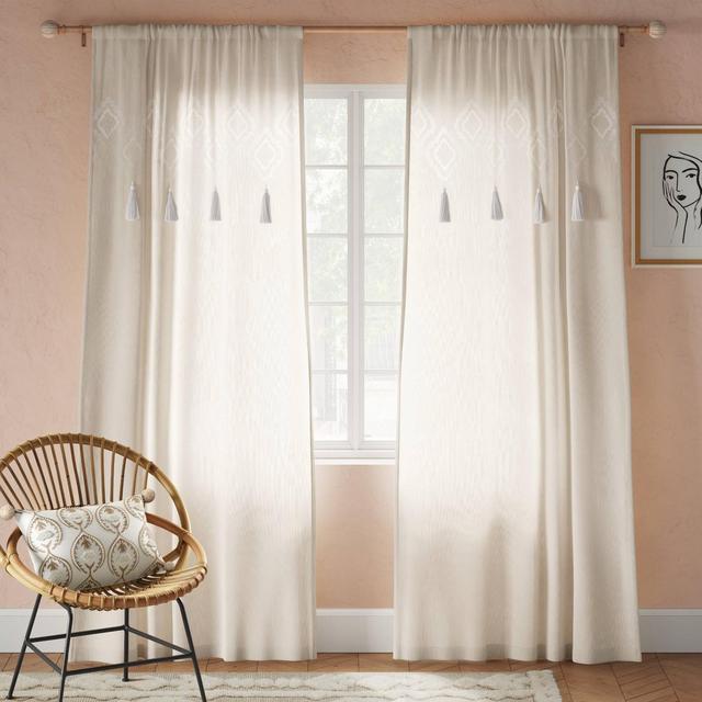 95"x54" Tufted Diamond Light Filtering Curtain Panel White - Opalhouse™