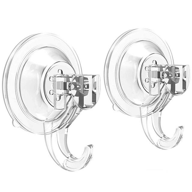 Suction Cup Hooks - Quntis Powerful SuperLock Suction Hooks (2 Pack) Heavy Duty Vacuum Suction Shower Hooks Wreath Hanger Kitchen Bathroom Window Hooks for Towel Loofah Sponge Christmas Wreath, Clear