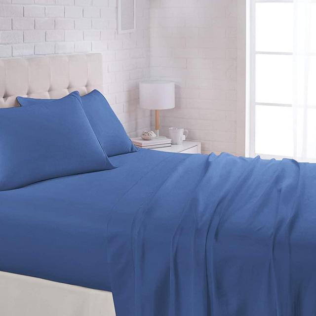 AmazonBasics Lightweight Super Soft Easy Care Microfiber Bed Sheet Set with 16" Deep Pockets - Queen, Dutch Blue
