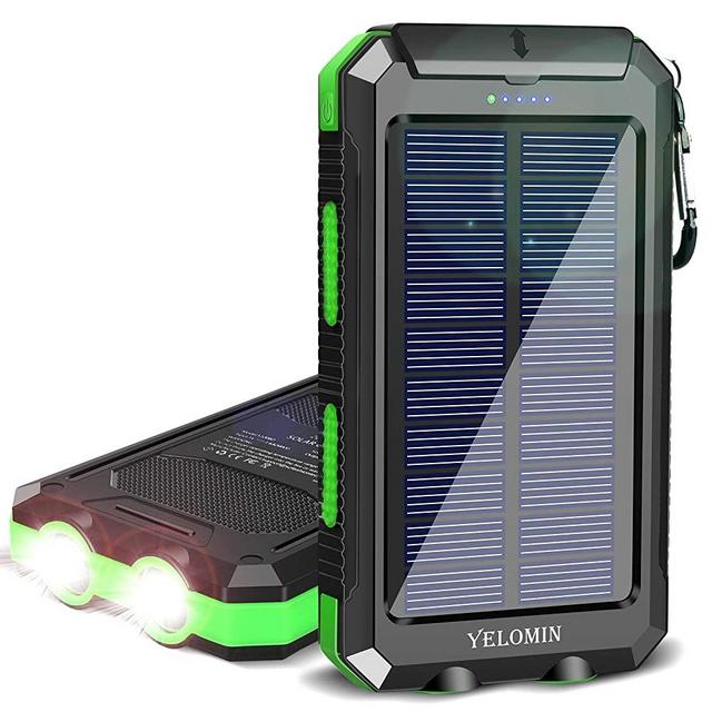 Solar Charger,YELOMIN 20000mAh Portable Waterproof Solar Power Bank for Cellphones,External Backup Pack Battery Dual USB Outputs/LED Flashlights,Compatible with Tablets and Other Devices(Light Green)