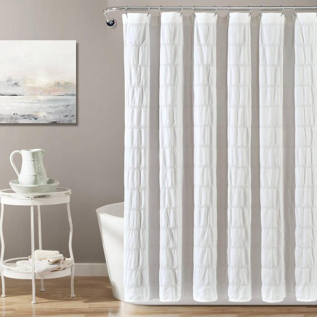 Waffle Striped Single Shower Curtain White - Lush Décor