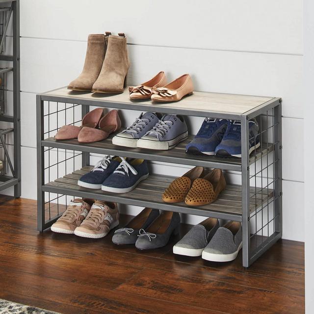 Better Homes & Gardens Farmhouse 3 Tiers,12-Compartment Garment Shoe Rack wood, Gray