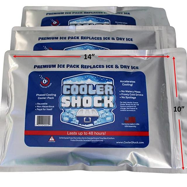 Cooler Shock 3X Lg. Zero°F Cooler Freeze Packs 10x14 inch - No More Ice Replaces Ice and is Reusable - Easy Fill - Add Water and Save! - 12lbs Total - Made in The USA
