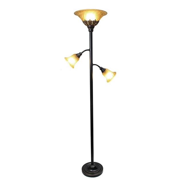 Elegant Designs LF2002-RBZ 3 Light Floor Lamp with Scalloped Glass Shades, 3.9, Restoration Bronze/Champagne