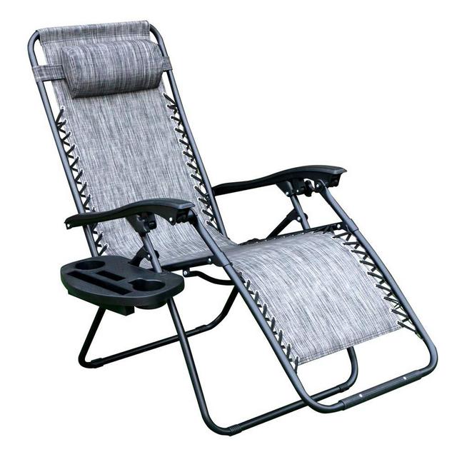 WEGO Zero Gravity Chair, Lawn Chair Flolding Recliner Lounge Chair with Removable Pillow and Side Table, Gray