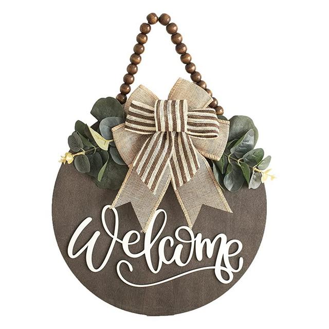 Welcome Sign for Front Door Wreath Decorations for All Seasons Front Porch Decor Hanging Gift for Farmhuose Home Outdoor Indoor(Welcome)