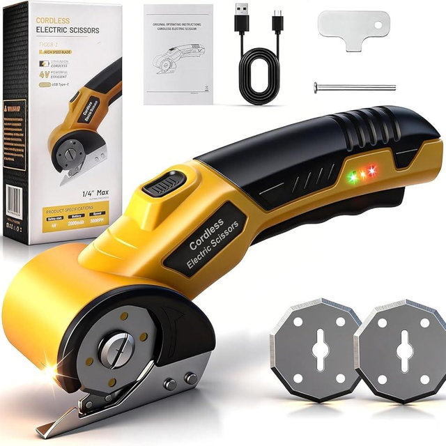 Electric Scissors, Cardboard Cutter, With LED Light, High-Efficiency Brushless Motor, 2000mAh Battery, Tungsten Steel Blade, Suitable for Cloth, Cardboard, Carpet Wire Rope Cutters Orange