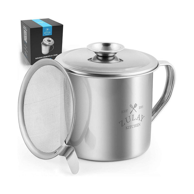 Zulay Kitchen Bacon Grease Container With Strainer and Lid