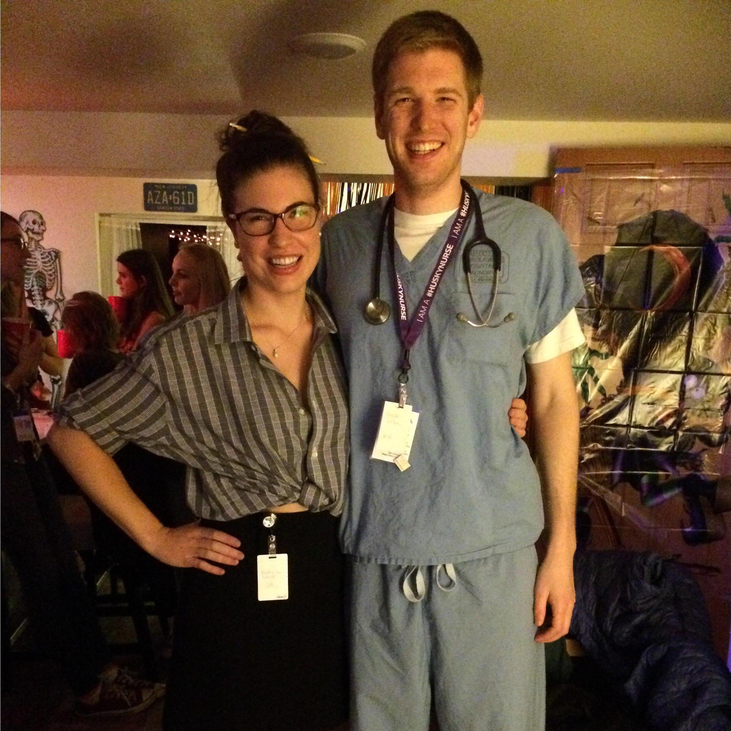 Halloween costumes switching professions: Jack dressed as a nurse, Kate dressed as an accountant (sadly, we kept getting mistaken for a doctor and a secretary...)- October, 2017