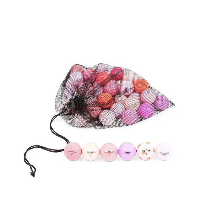 Clean Green Golf Balls 48 Pink Golf Balls Pack Recycled Different Major Brands Bulk Mix - Good Condition Graded Ball - Includes Mesh Carrying Bag