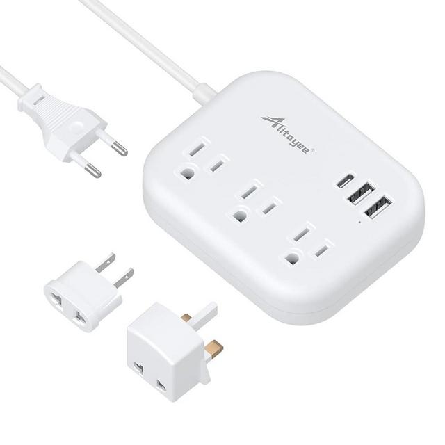 European Travel Plug Adapter, Alitayee EU/UK/US Travel Power Strip with 3 Outlets 3 USB Ports, International Universal Plug Adapter with 3ft Extension Cord to EU UK Italy Spain France Germany Cruise