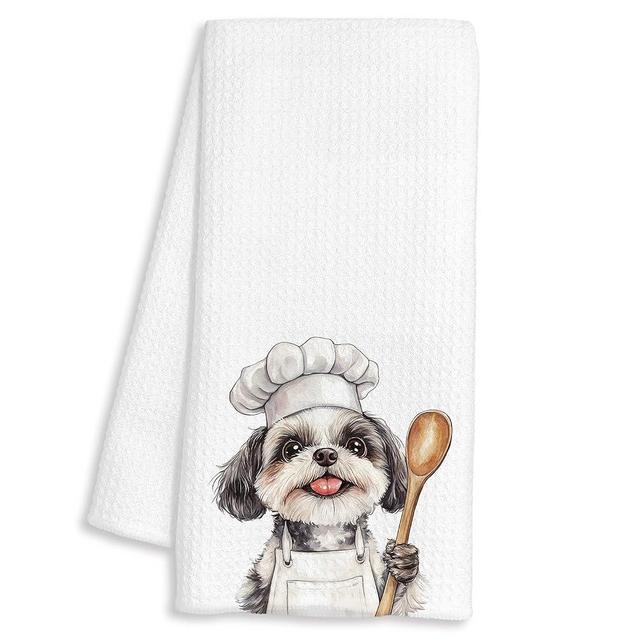 FTKBGHY Funny Shih Tzu Chef Kitchen Towels, Shih Tzu Gifts, Chef Gifts for Women Men, Funny Dog Decorative Dish Hand Tea Towels for Kitchen Bakery, 16x24 Inch