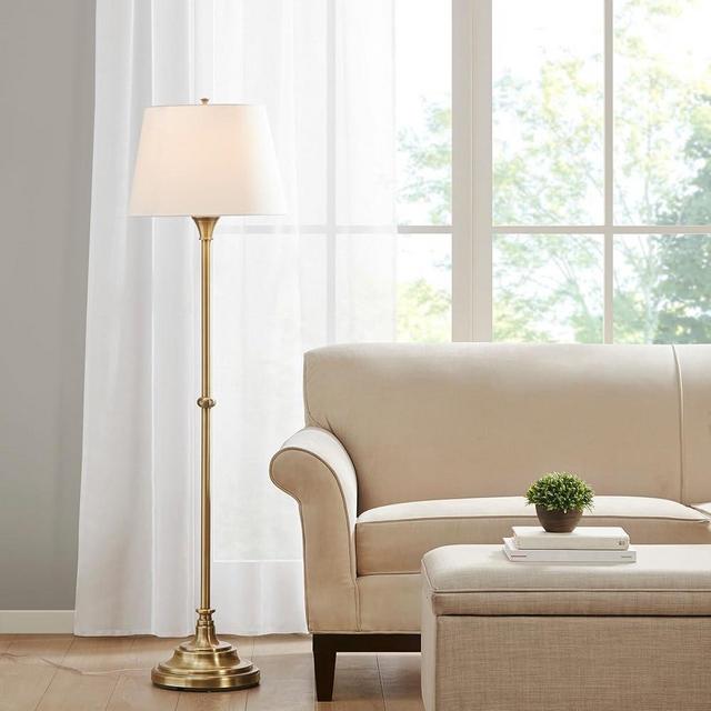MARTHA STEWART Classic Floor Lamp for Bedroom, Traditional Standing Lamp for Living Room, Off-White Empire Shade, Polarized Plug, Clear Cable, Tall Iron Frame, Office Room Lamp-Antique Brass Aelorian