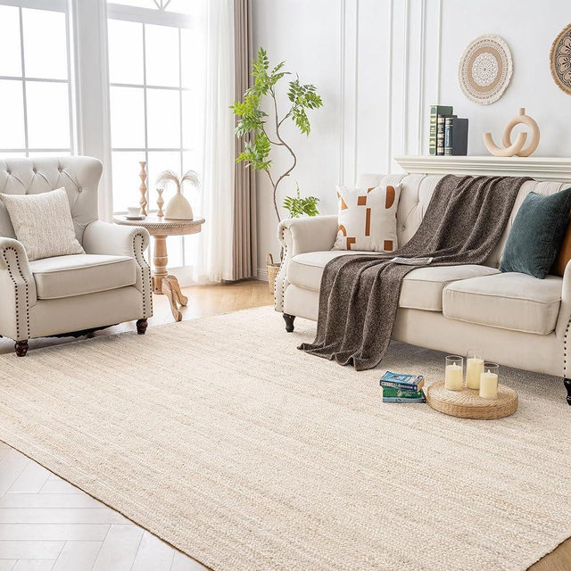 Shatex 5x8ft Handmaded Jute Rug, Indoor Outdoor Rugs, Rustic Style Carpet, Off-White