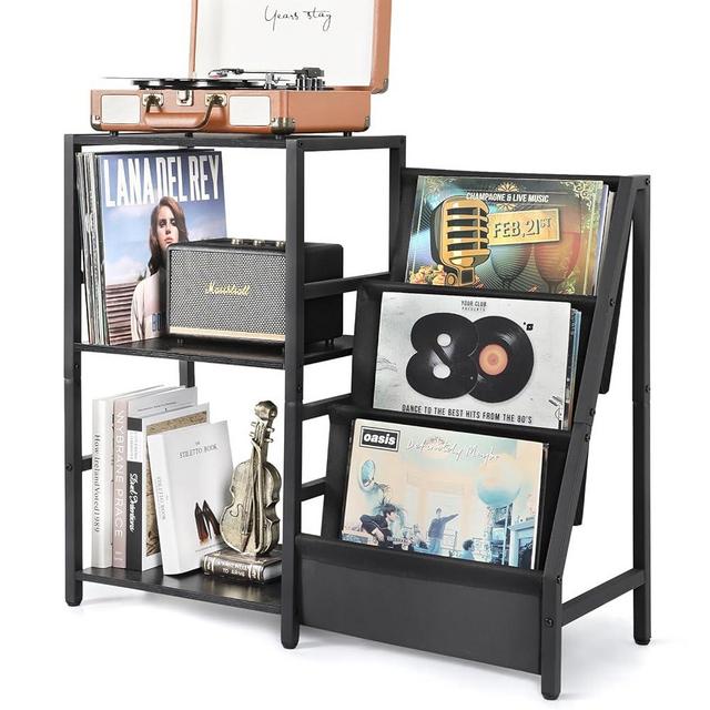 Bikoney Record Player Stand, Turntable Stand with 3-Tier Vinyl Record Storage, Record Player Table Up to 200 Albums, End Table for Vinyl Records, Vinyl Record Holder