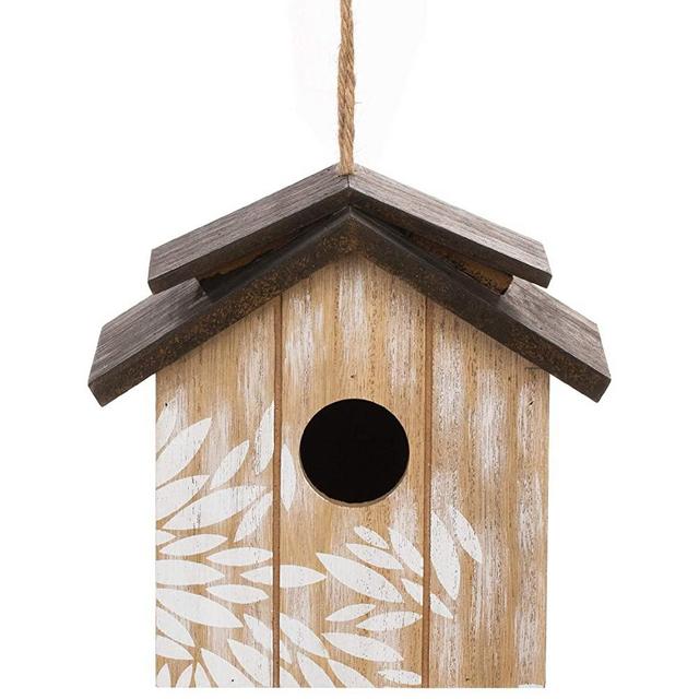 Topadorn Wooden Bird House Hanging Outdoor,Eco Friendly Materials and Decorative with Leaves Printed