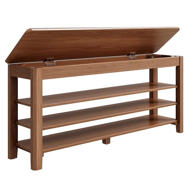 IUNVR Shoe Rack Bench Seat Rubberwood 3-Tier Wooden Storage Bench 550lbs Compact Mid-Century Modern Design for Entryway, Hallway, Closet, Front Door Entrance, Foyer