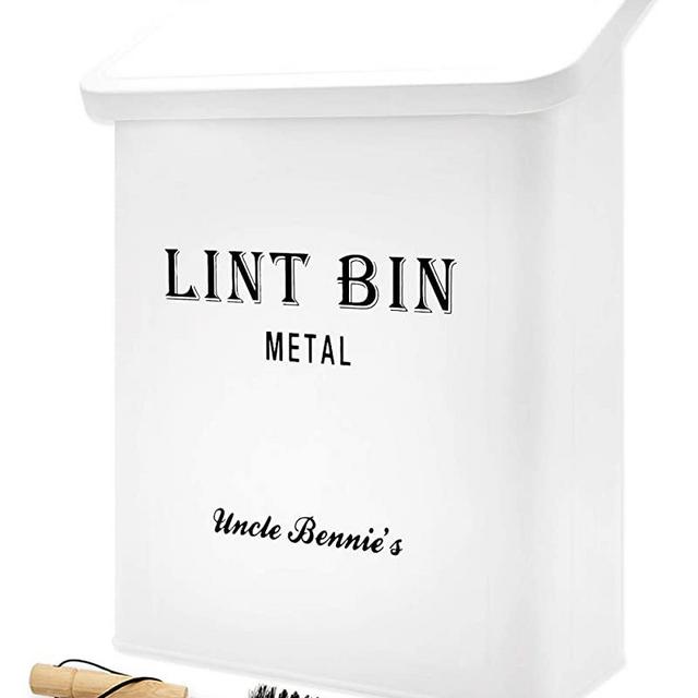 Uncle Bennie's Metal Lint Bin - Rustic Wall Mount or Strong Magnetic Lint Holder with Lid - Farmhouse Laundry Room Decor (w/Dryer Lint Brush)