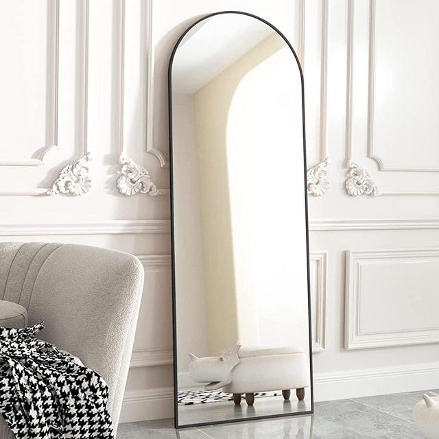 HARRITPURE 64"x21" Full Length Mirror Arched Full Mirror Free Standing Leaning Mirror Wall-Mounted Mirror Aluminum Frame Modern Mirrors for Living Room Bedroom Cloakroom, Black