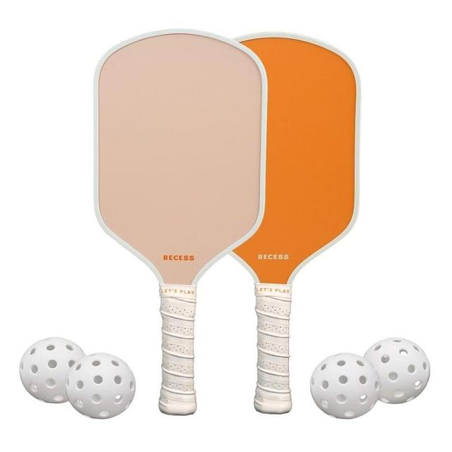 Recess Pickleball Starter Set of Premium Pickleball Paddles and Four (4) Pickle Balls - Lightweight, Honeycomb Core & Comfort Grip Handles - Perfect for Beginners