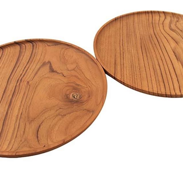 ANDALUCA Set of Two 13" Teak Wood Round Charger Plates for Staging, Dining, Décor, Kitchen (Set of 2 Plates)