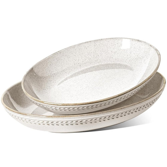 LE TAUCI Ceramic Serving Bowls Set of 2, Large Oval Serving Dishes for Entertaining, 13.5 & 14.6 Inch Salad Bowl for Kitchen Counter, Fruit Bowl, Pasta Bowls, Microwave and Dishwasher Safe - White