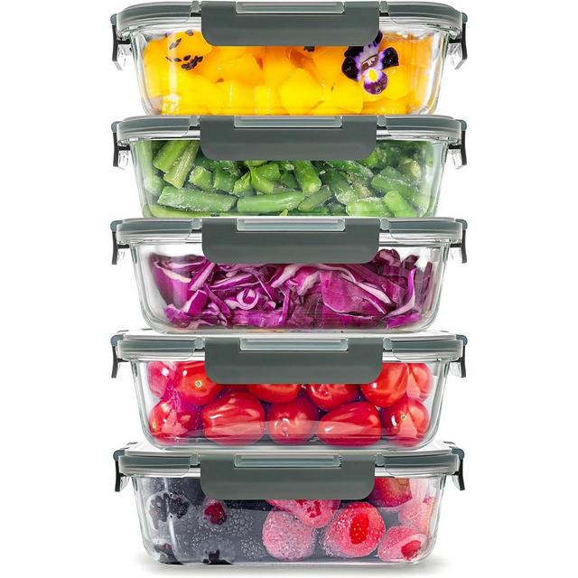 Zulay Kitchen 5-Piece Borosilicate Glass Clear Food Storage Containers