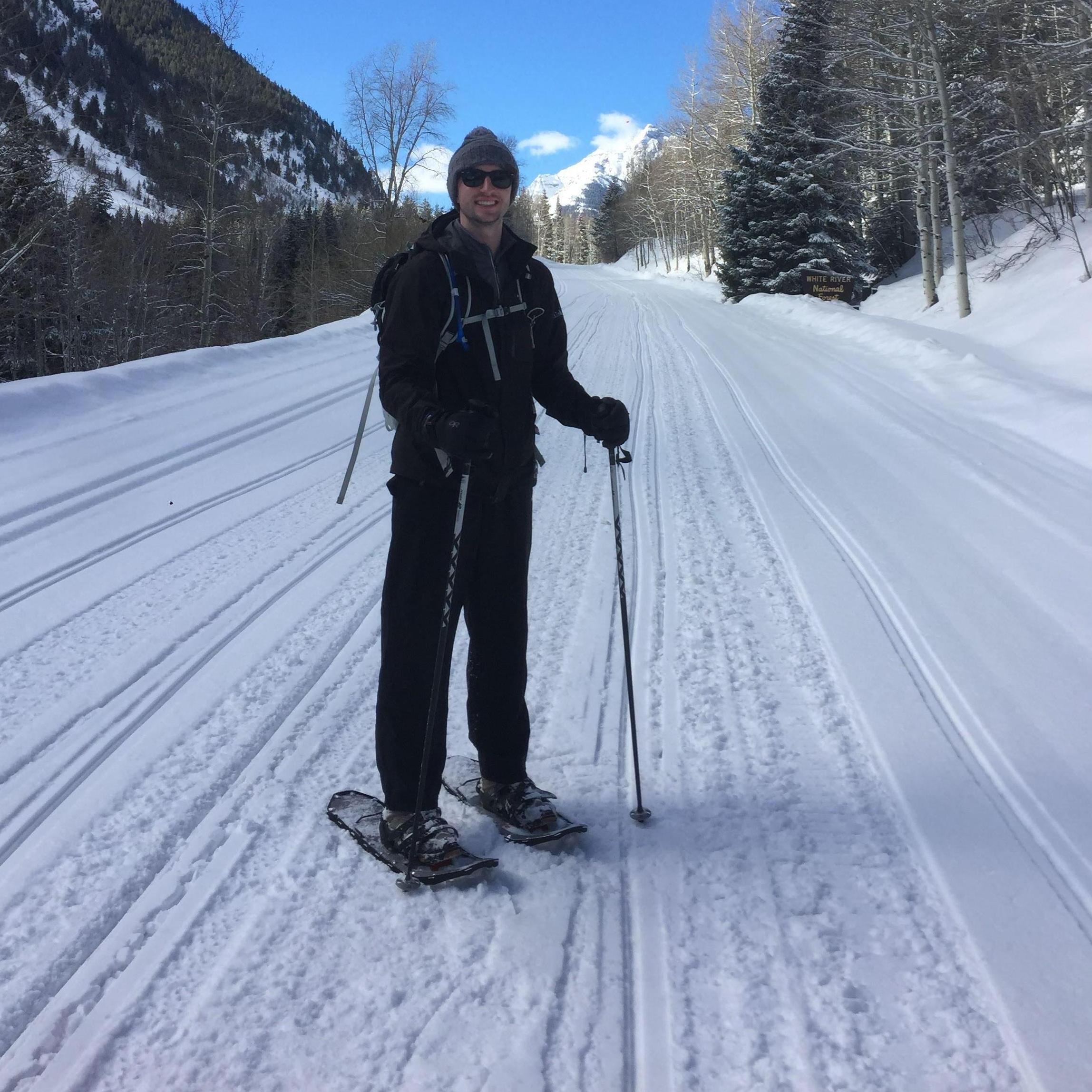 Joe snowshoeing in Apsen