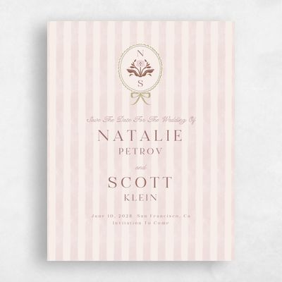 Pink Monogram Wedding Save the Date - Clematide Portrait
