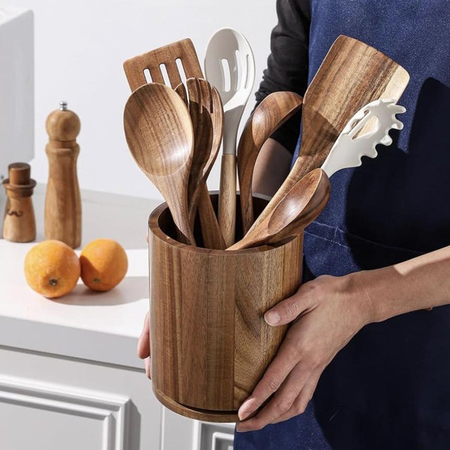 Rotating Wooden Utensil Holder