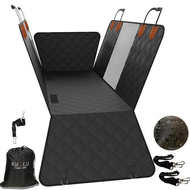 KULULU Dog Car Seat Cover for Back Seat, 100% Waterproof Dog Car Hammock with Mesh Window, Scratchproof Truck Back Seat Cover for Dogs, Durable Dog Car Seat Covers (Black, Standard (54" W x 58" L))