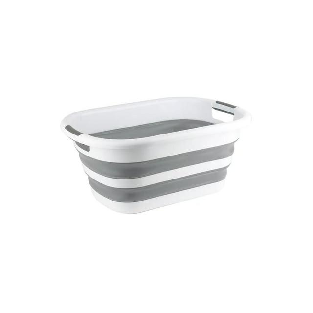 BROOKSTONE, Large Collapsible Laundry Basket, Comfort Non-Slip Grip Handles, Minimalist Space Saving Design, Portable Pop-Up Hamper, [BPA FREE], Gray