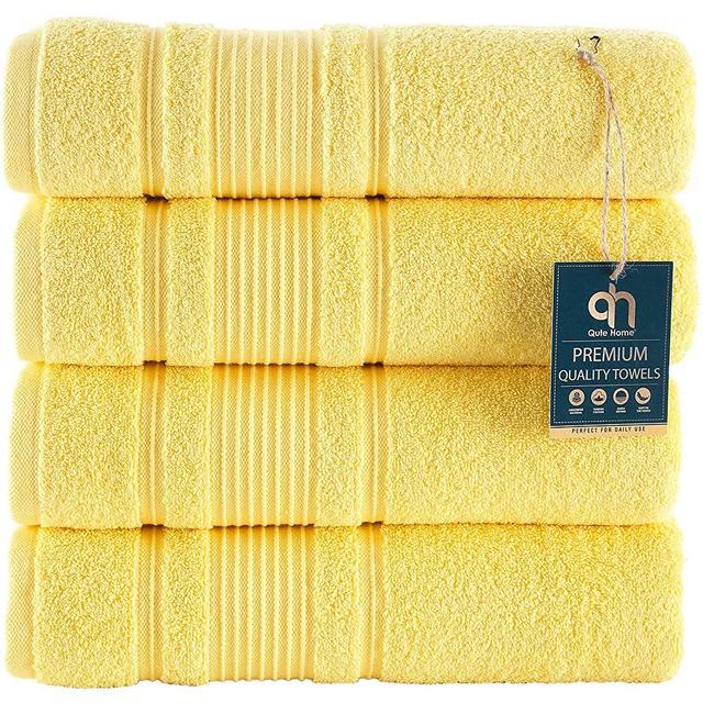 Qute Home 4-Piece Bath Towels Set, 100% Turkish Cotton Premium Quality Towels for Bathroom, Quick Dry Soft and Absorbent Turkish Towel Perfect for Daily Use, Set Includes 4 Bath Towels (Yellow)