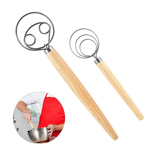 2pcs Danish Dough Whisk,Dutch Dough Whisk-Easily Mixing Flour,Stainless Steel Kitchen Baking Tools Handle Bread Mixer for Making Pastry Cake Biscuit Pizza