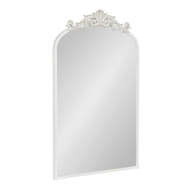 Kate and Laurel Arendahl Traditional Arch Wall Mirror, 19 x 31, Antique White, Vintage Glam Baroque-Inspired Arched Bathroom Vanity Mirror with Ornate Crown